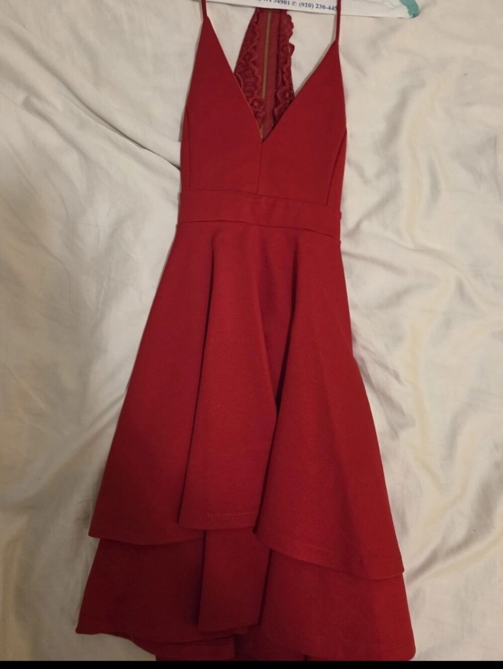 Elegant Red V-Neck Layered Mini Dress